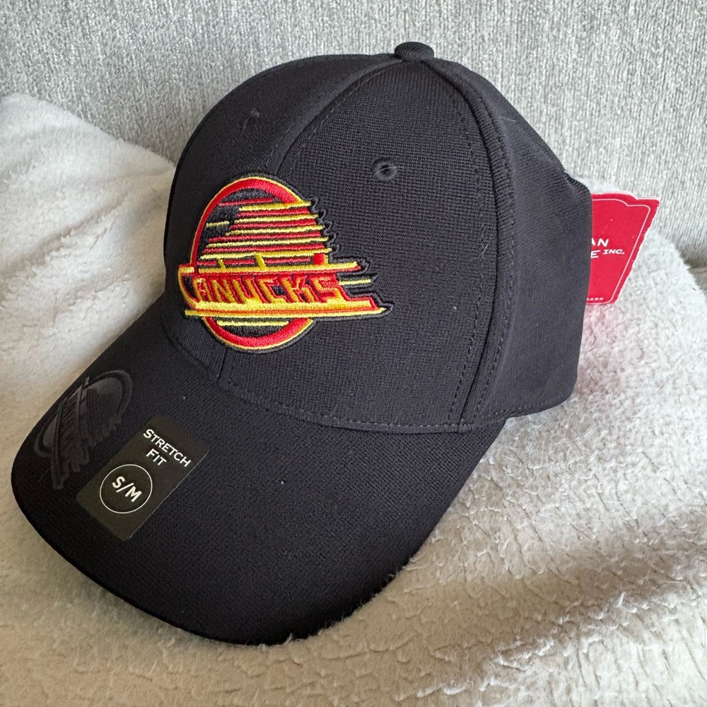NHL Black Cap with Embossed Canucks Logo